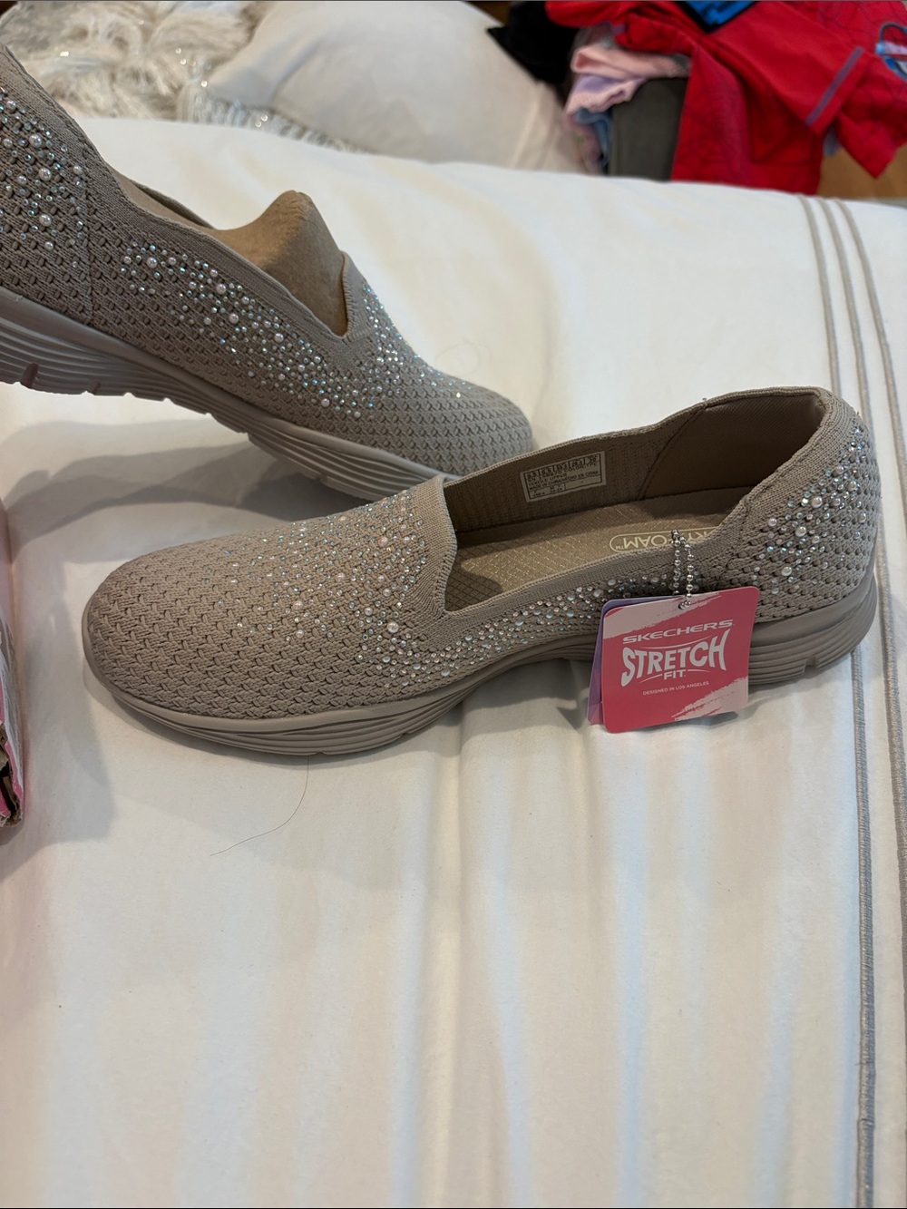 Skechers Taupe Slip-On Flats with Sparkle Accent - Picture 2 of 4